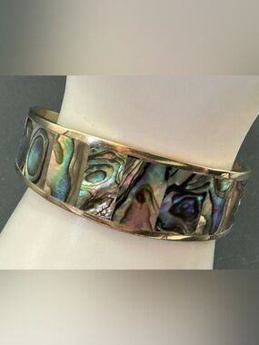 VINTAGE ALPACA MEXICO SILVER ABALONE INLAID BRACELET